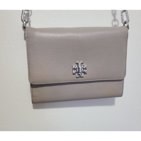 Tory Burch Flap Crossbody Gray Leather Chain Link Strap - Picture 2 of 11